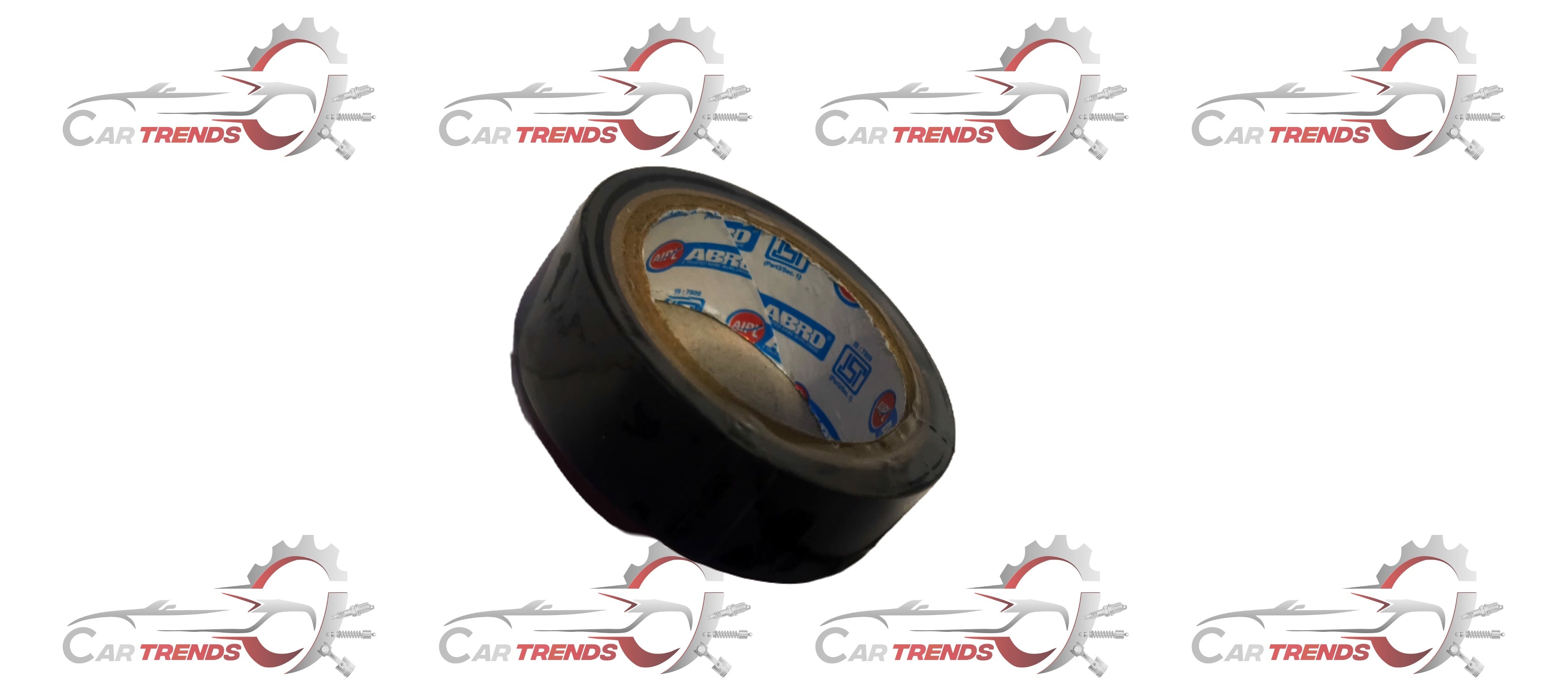 Black Abro aftermarket tape roll with black adhesive tape shown in a close-up image.