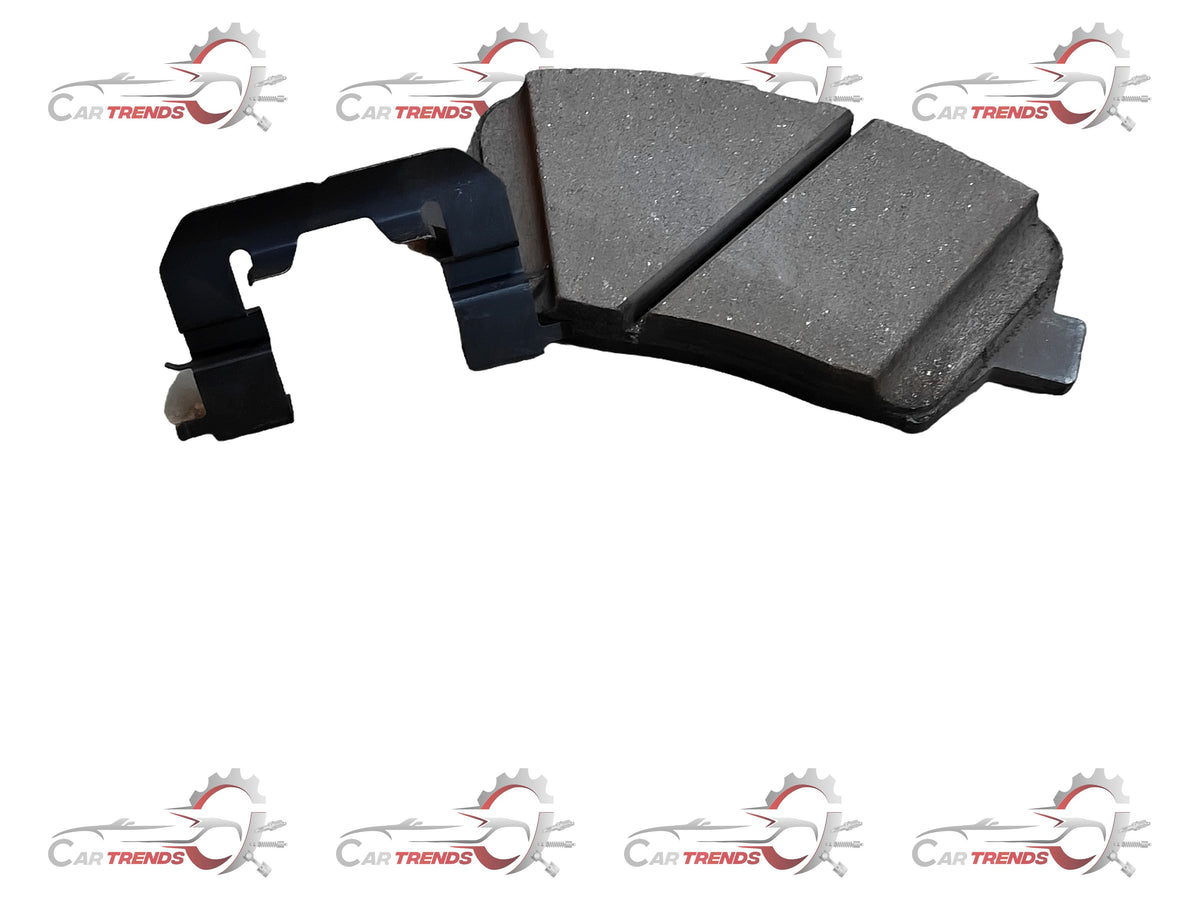Hyundai CarTrends front brake pad for Creta vehicle, showing the metal backing and friction material in a close-up shot.
