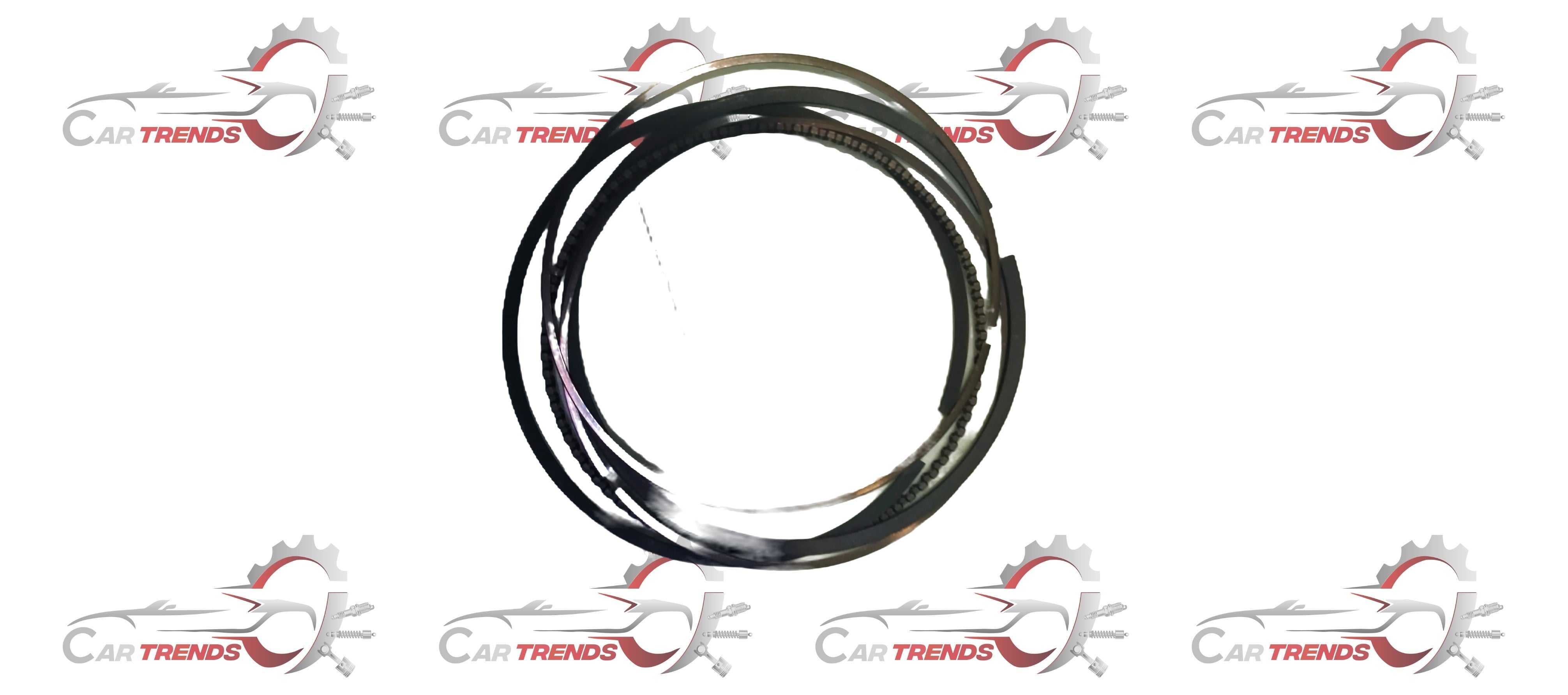 Maruti Alto K10 piston ring set by CarTrends, showing multiple piston rings with metallic finish and packaging on a plain background.