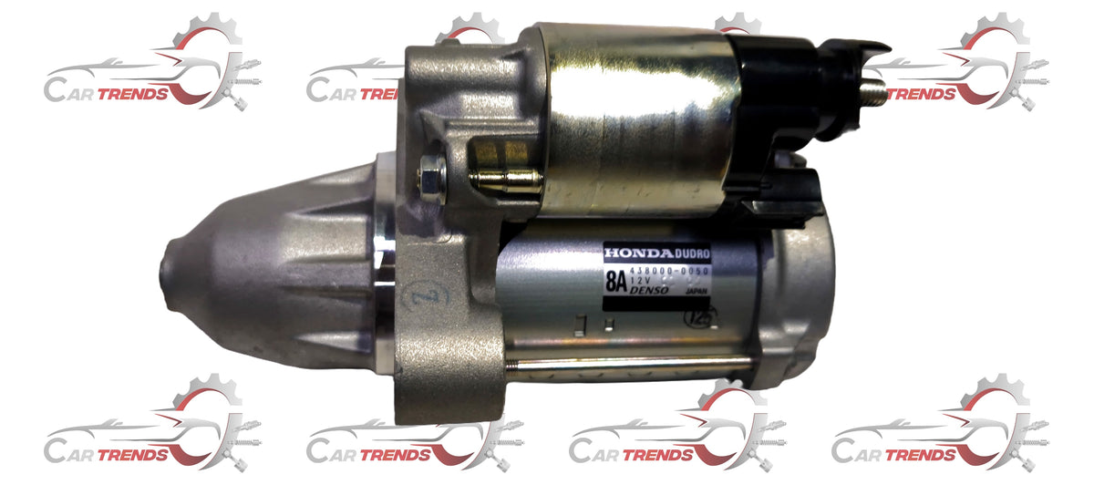 CarTrends starter motor assembly for Honda models, spare parts image showing the motor with electrical connectors and mounting components.