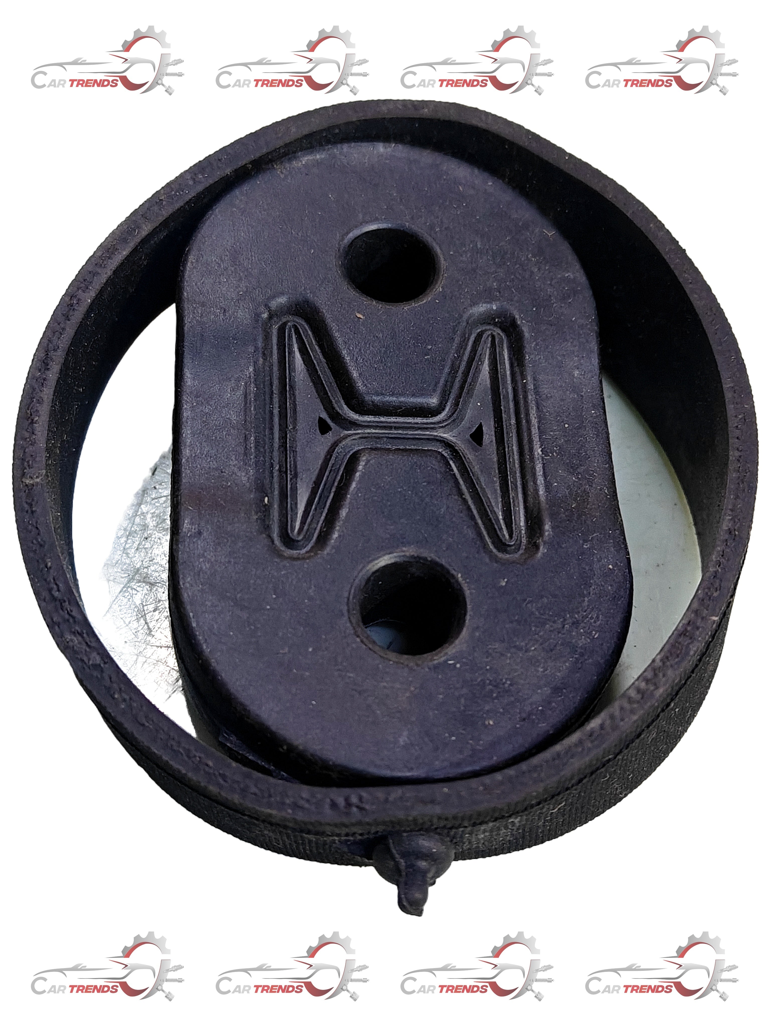 CarTrends Silencer Rubber Optra 1.6 spare part, close-up of black rubber component used in vehicle exhaust system.