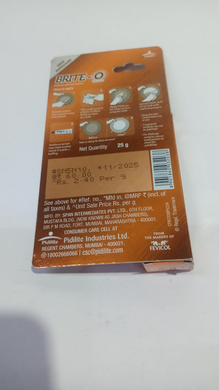 PIDILITE Brite-O Super Metal Polish 25gm MT Pack | Universal | #FMN805702600M?? FMN805702600M?? - Left view