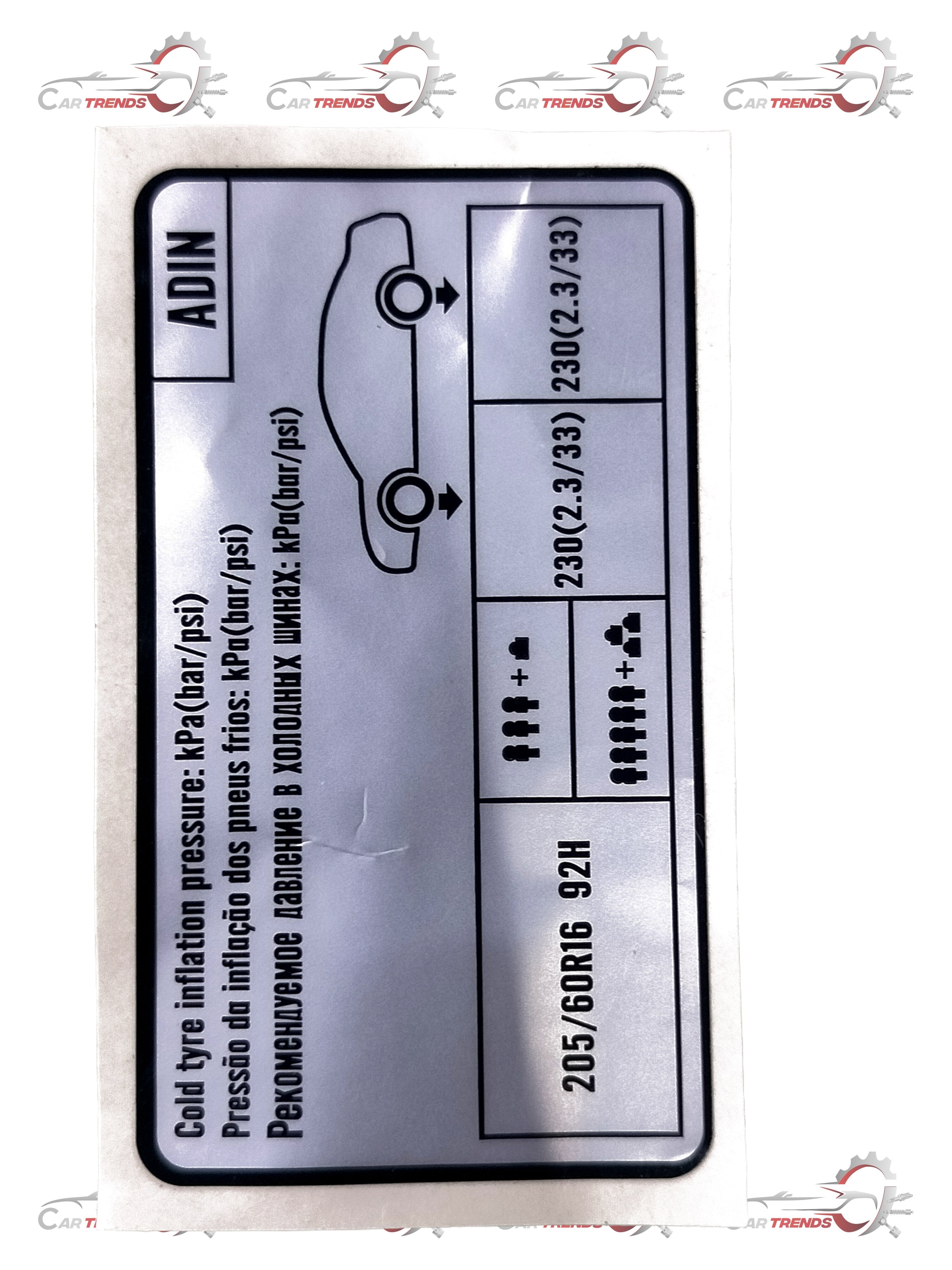 HYUNDAI TYRE PRESSURE LABEL ELANTRA 05203S5000 05203S5000 - Left view