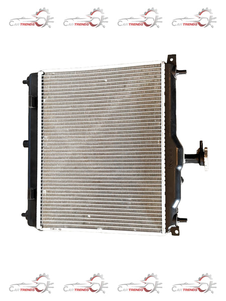 Hyundai Santro 2020 model radiator in silver with visible fins and inlet/outlet connections, designed for engine cooling.