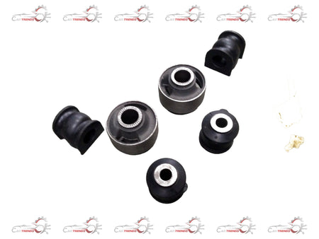 AUTOKOI front suspension bush kit KRPF14104 showing rubber bushings and metal components for vehicle suspension repair.