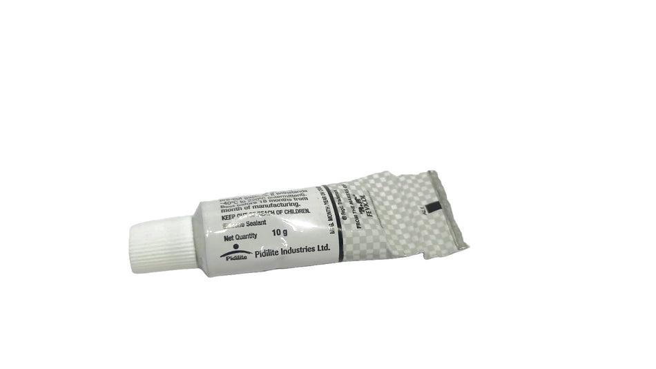 PIDILITE M SEAL CLEAR RTV sealant in 10 GM tube, ideal for waterproofing and sealing applications, with a clear, flexible finish.