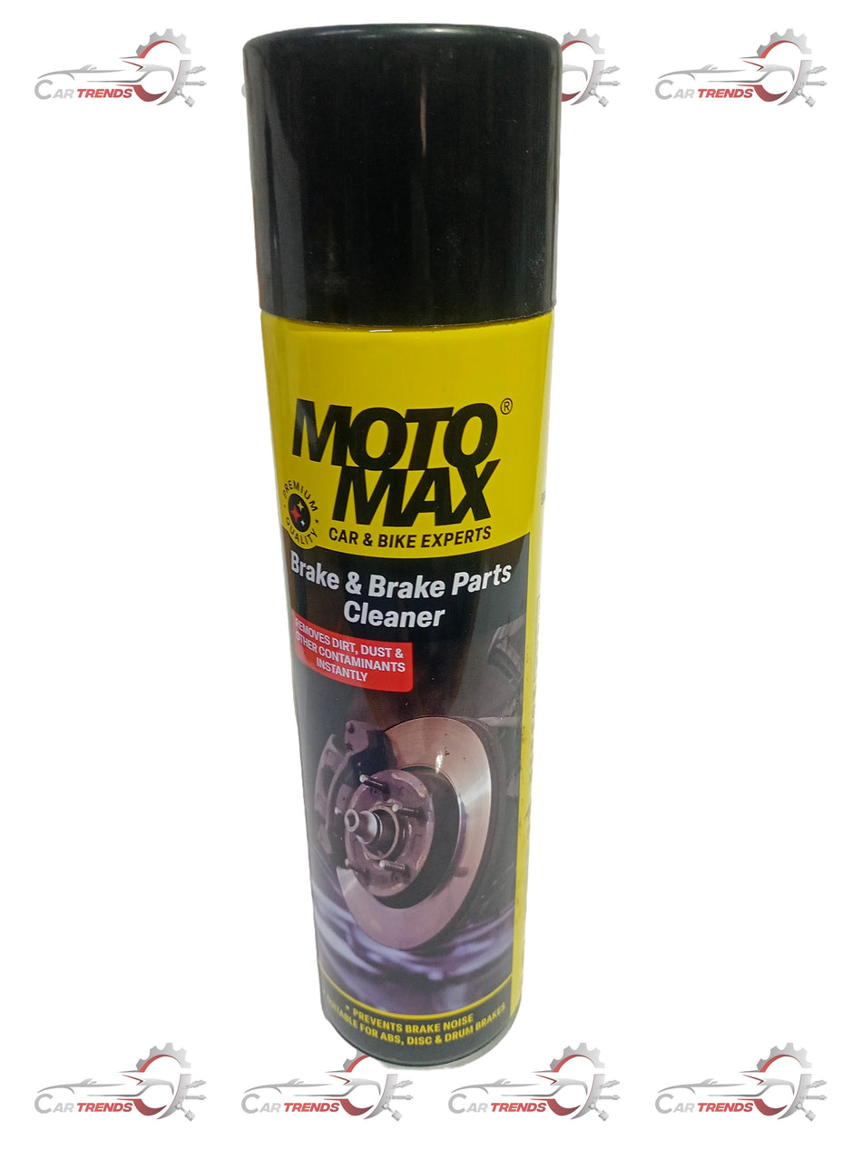 Pidilite Motomax Brake Parts Cleaner in a spray bottle, designed for cleaning motorcycle brake components and parts.