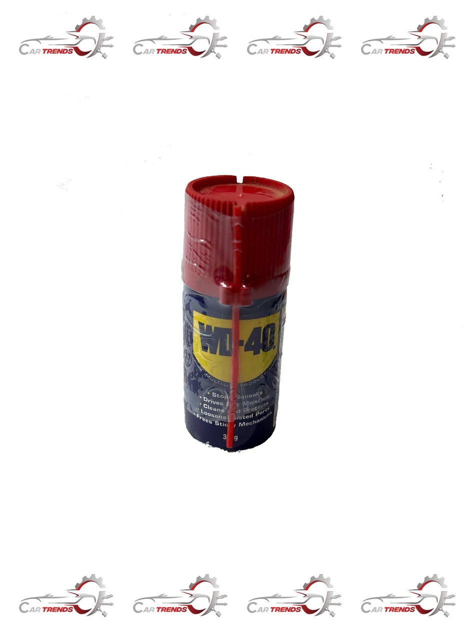 WD-40 32g spray can by PIDILITE, lubricant and rust remover with red and yellow label, shown in a close-up image.