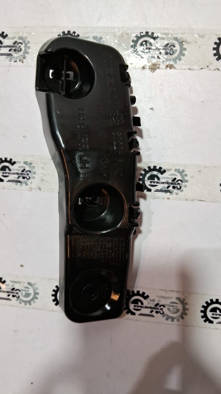 Right side Renault bumper bracket, part #622242XA0A, for Renault vehicles, shown attached to the front bumper.