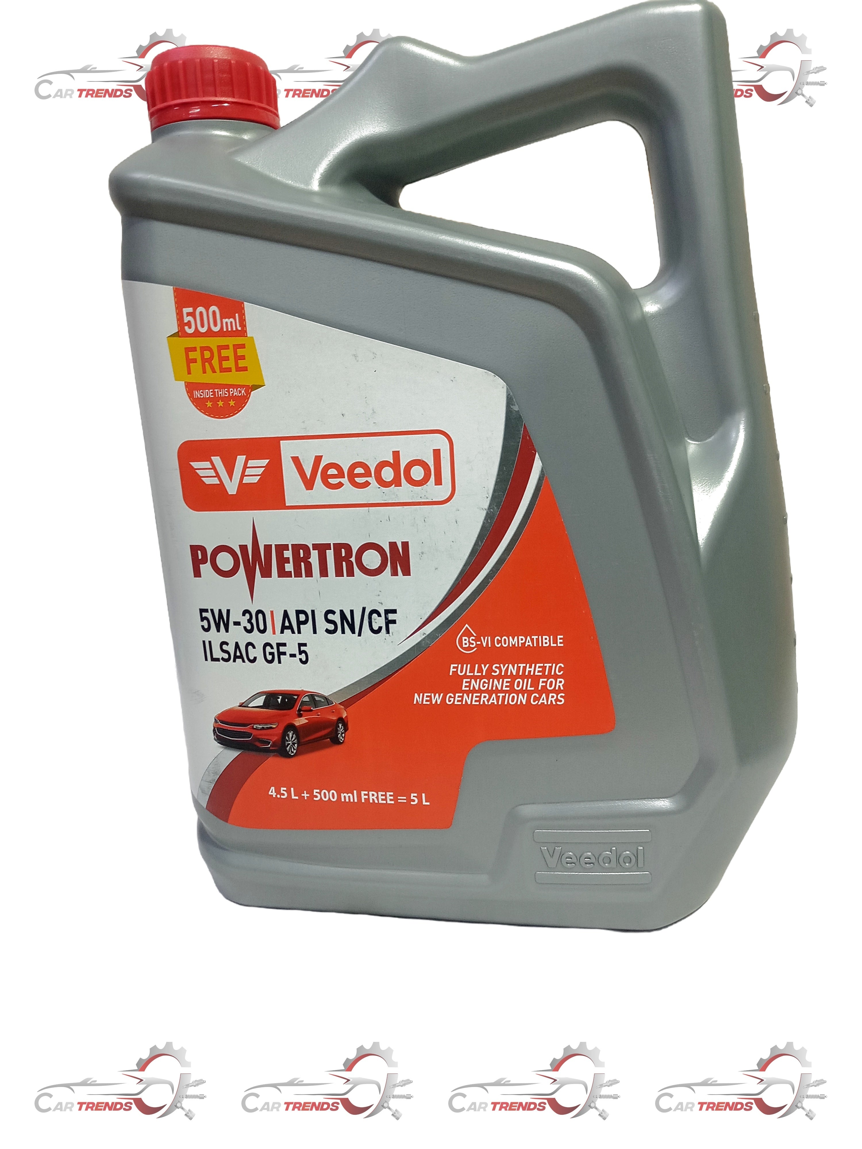Veedol 5W-30 fully synthetic engine oil bottle with label, suitable for modern engines, in a retail setting.