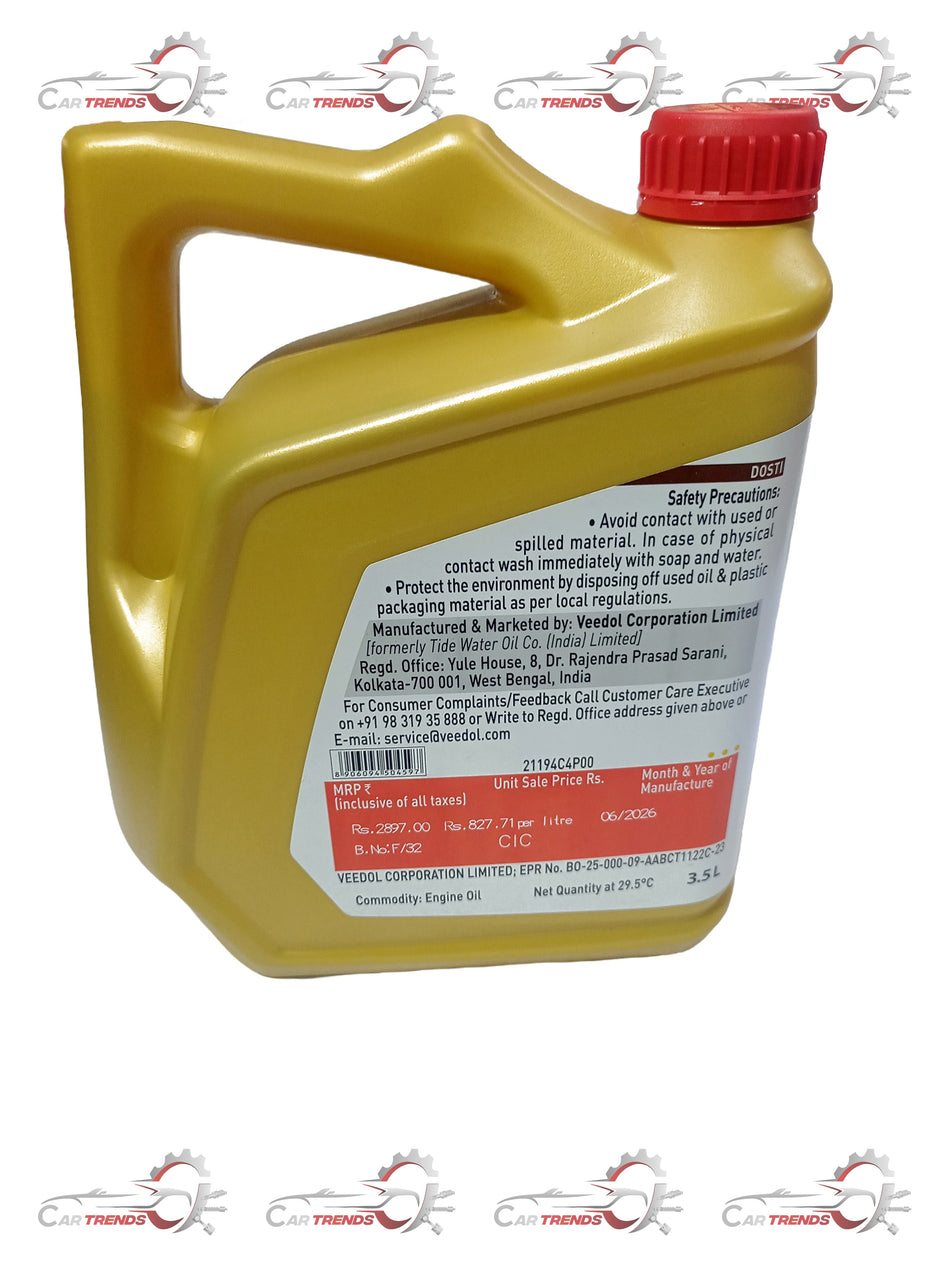 Veedol fully synthetic engine oil 3.5L container with a clean label, suitable for high-performance vehicle engine lubrication.
