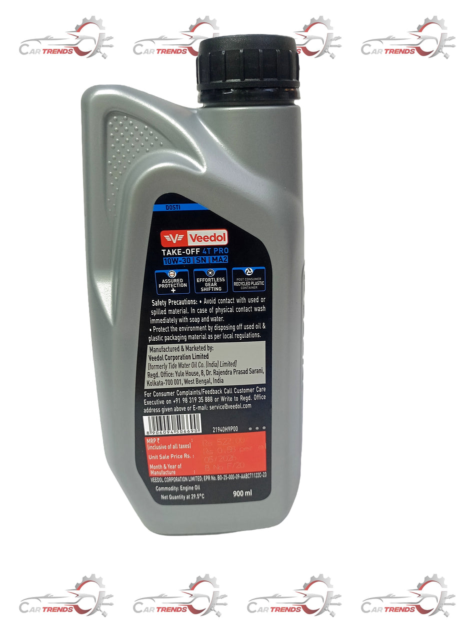 Veedol Take Off 4T Pro 10W-30 motorcycle engine oil bottle with label and cap.