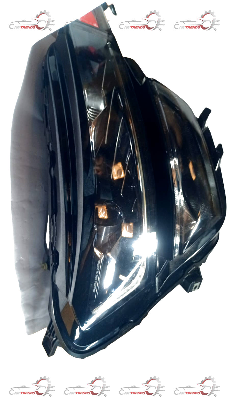 Volkswagen head lamp for Skoda Kushaq model, part number 6JP941015A, showing the illuminated front light with clear lens and housing.