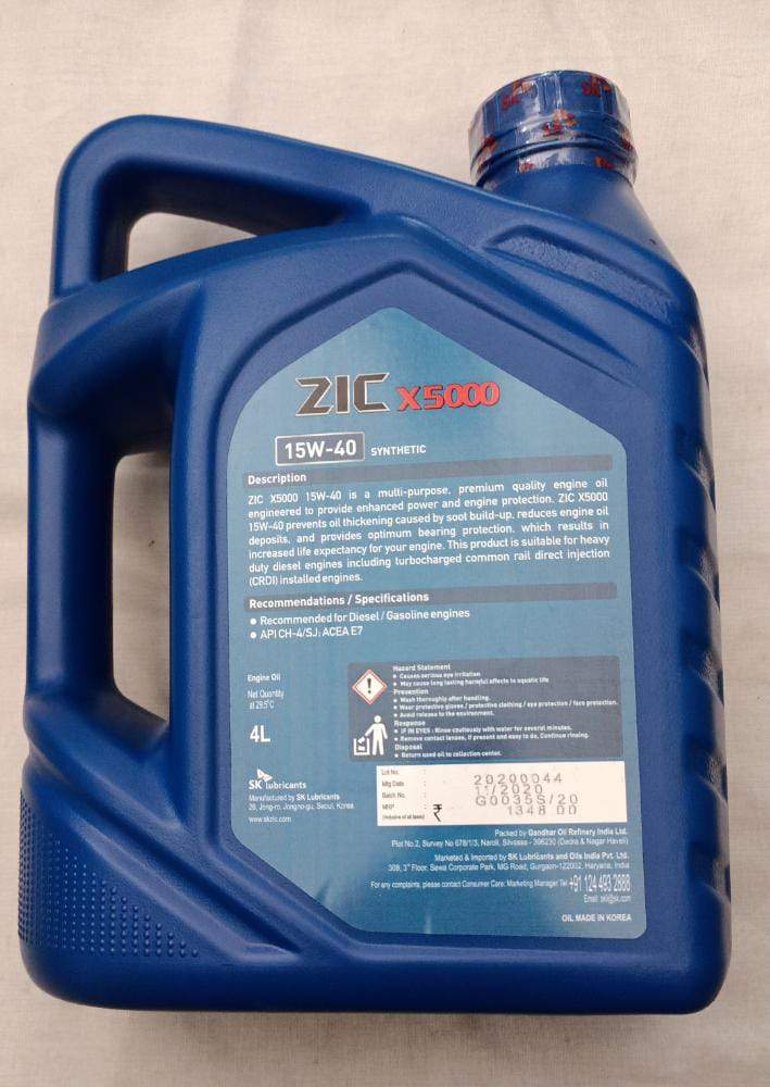 ZIC Engine Oil X5000 Engine Oil 15W40 4 Ltrs Pack Size – CarTrends