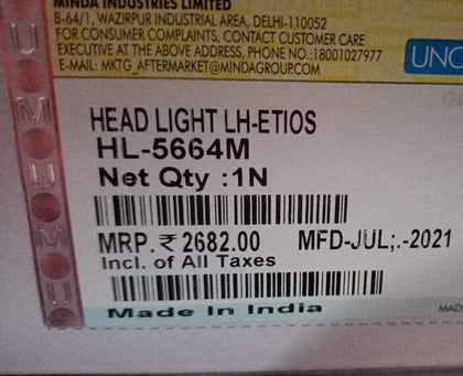 HL5664M  Head lamp Etios Left Side