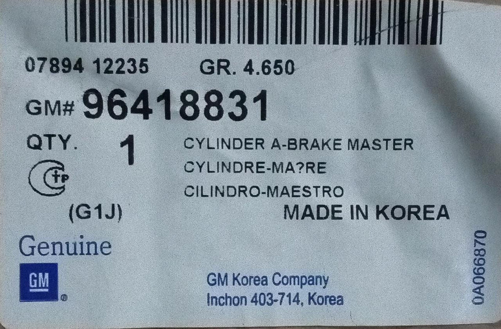 J96418831 Brake Master Cylinder Optra Spare Parts