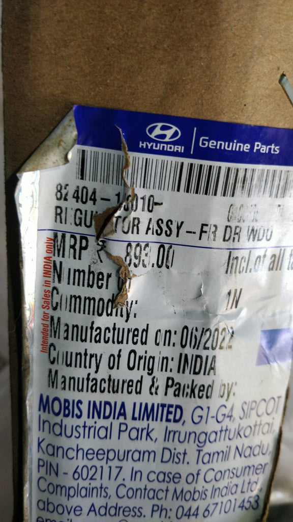 REGULATOR FRONT DOOR I20 RH 824041J010