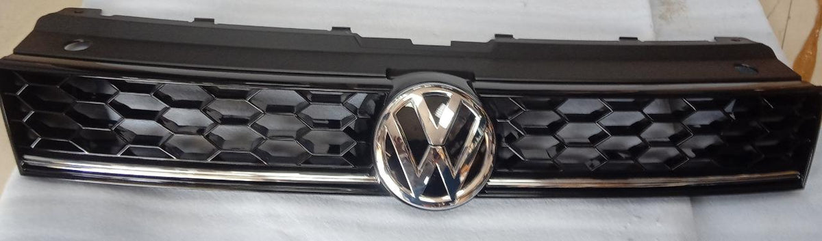 CarTrends spare upper grille for Vento new model, part #6RG853651J, front view of the car's grille with logo opening