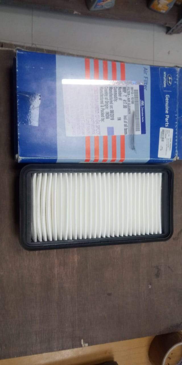 CarTrends air filter for Verna and Getz, spare part #281131G100, shown in a close-up image of the replacement filter.