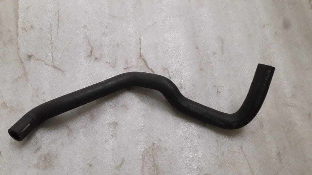 General Motors Astra hose, automotive engine part, black rubber tube with connectors, designed for vehicle fluid transfer.