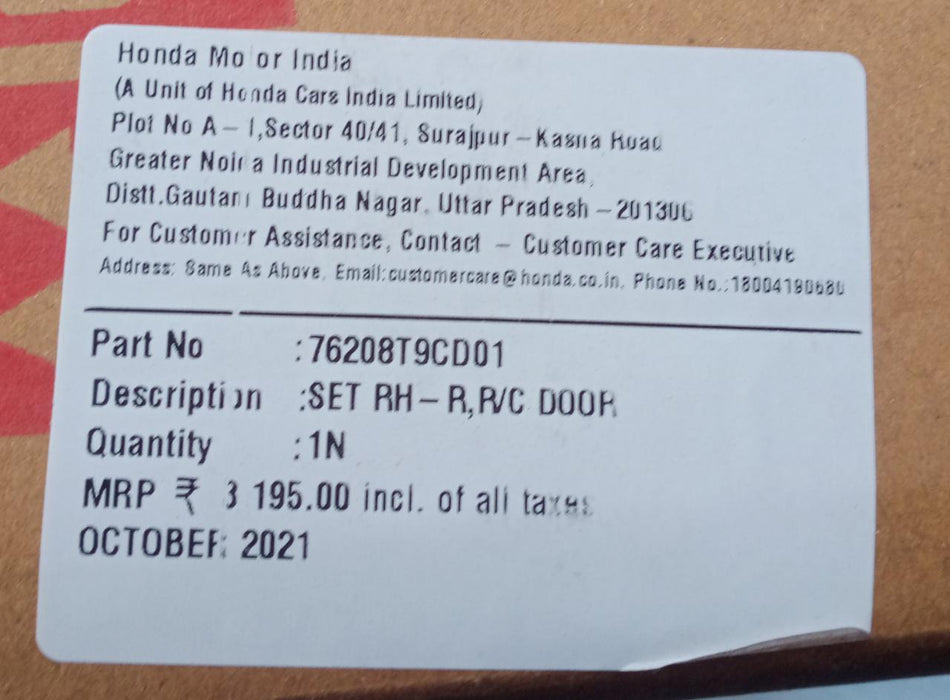 Honda City Type 7 right side mirror in black, designed for Honda vehicles, showing the mirror assembly with mounting bracket.