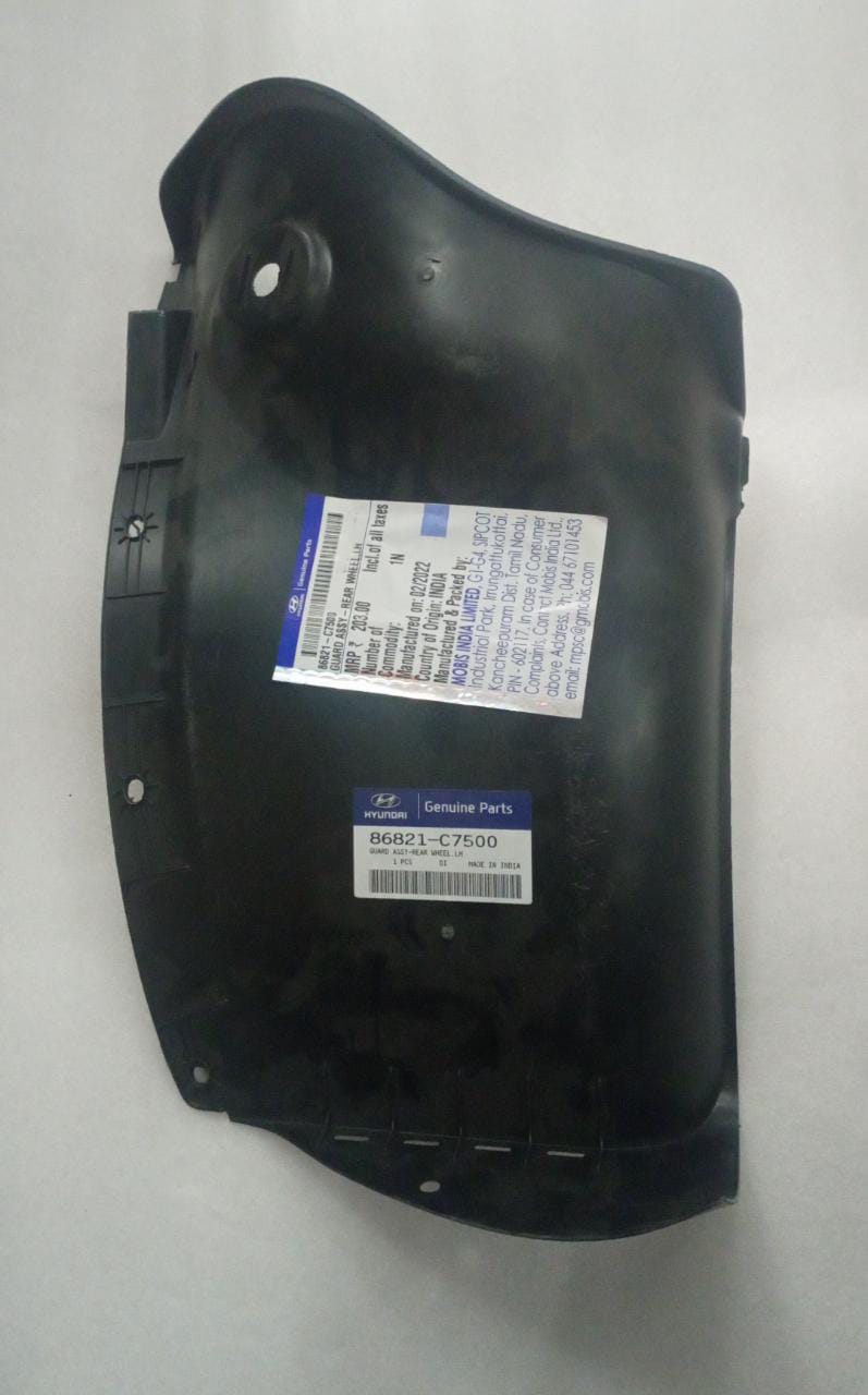 Hyundai I20 rear fender lining LH, automotive part in black, designed for rear wheel well protection.