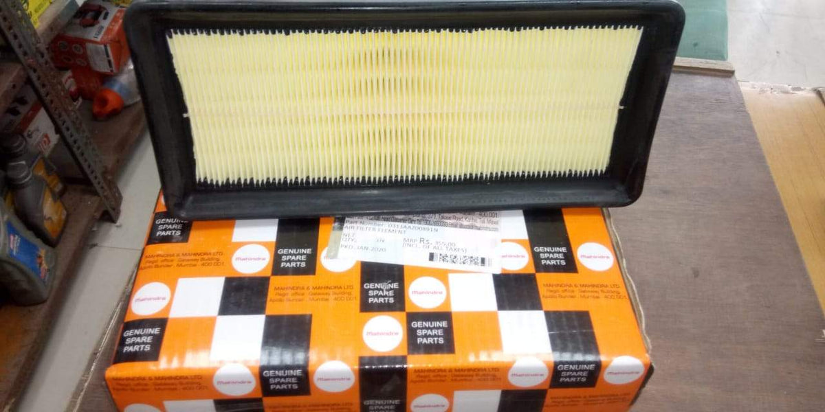 Mahindra KUV 100 petrol air filter, model 0313AAZ00891N, showing the brand-specific engine air filtration component.